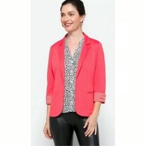 Skies Are Blue Anthropologie Knit Rolled Cuff Open Blazer Coral Pink Size Medium